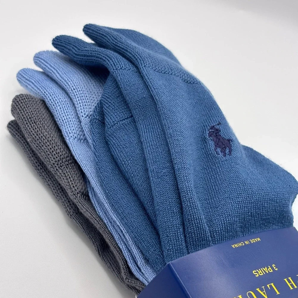 Polo Ralph Lauren Crew Socks Mens 10-13 Blue Gray 3 Pack New Pony Logo‎